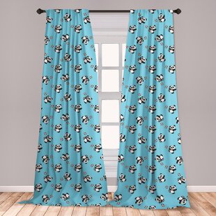 Ambesonne Soccer Curtains Panda Player Kicking A Ball Kids Boys Design Fun Animal Pattern Window Treatments 2 Panel Set For Living Room Bedroom