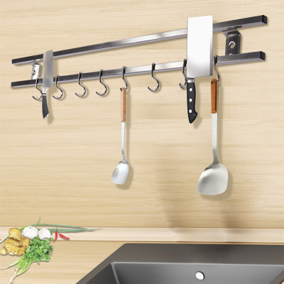 24Inch Magnetic Knife Holder For Wall Mount-Knife Magnetic Strip With 8 Hooks