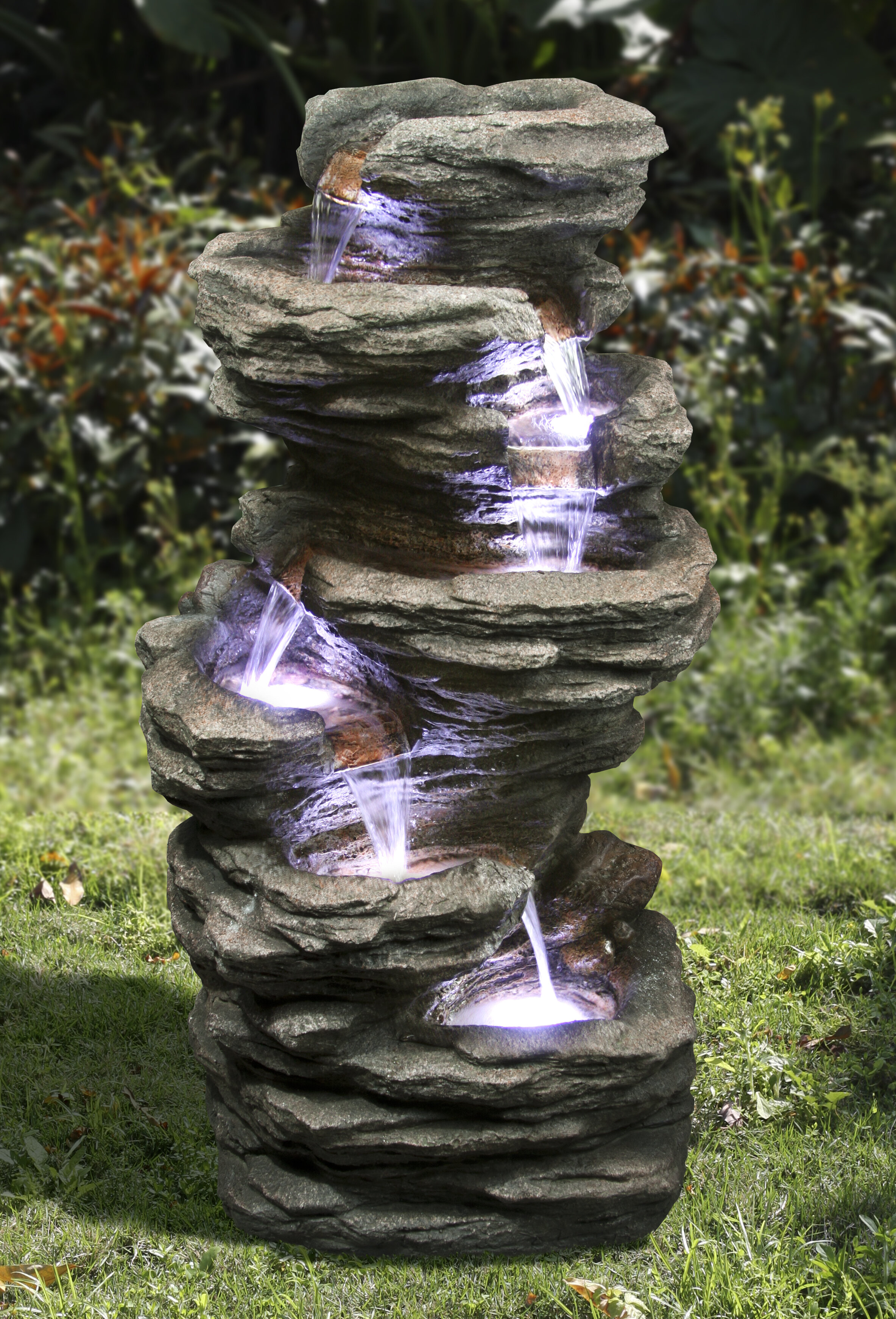 Hi-Line Gift Ltd. Fiber and Resin Fountain Slate Stone Fountain with ...