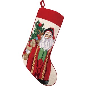 Santa and Teddy Bear Needlepoint Stocking