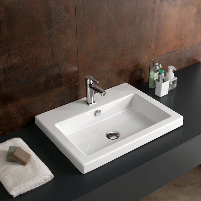 reilly ceramic rectangular drop-in bathroom sink with overflow