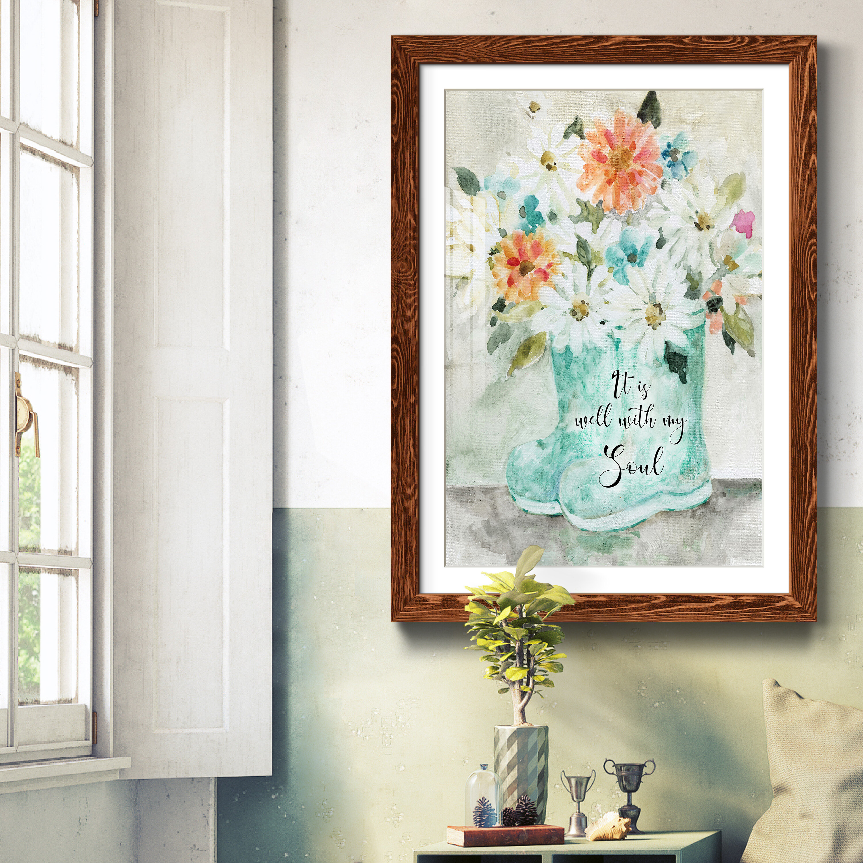 August Grove® Daisy Wellies Bouquet - Picture Frame Painting | Wayfair