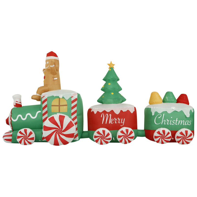 The Holiday Aisle 10 Ft Inflatable Christmas Train Outdoor Decoration Lighted Blow Up Inflatable Yard Decorations With Fan And Stakes Reviews Wayfair