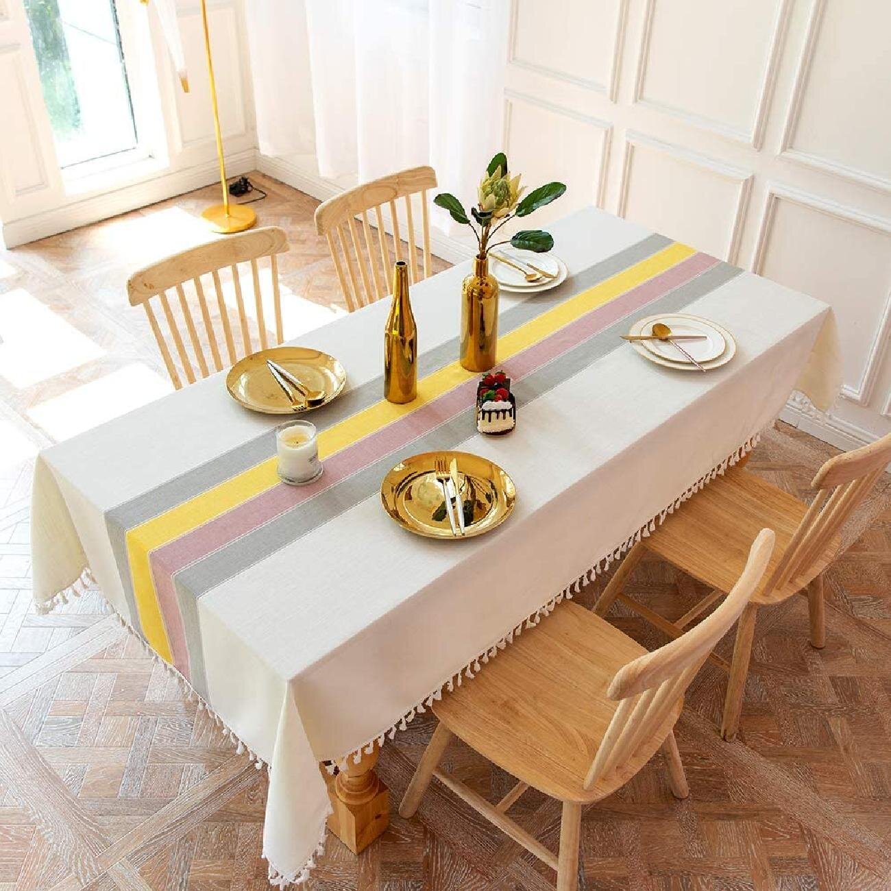 Gracie Oaks Anniken Striped Linen Tablecloth | Wayfair
