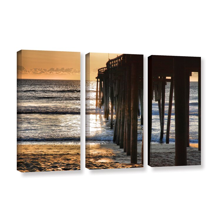 36 x 54 ArtWall 3 Piece Steve Ainsworths The Beach at Santa Barbara Floater Framed Canvas Set 