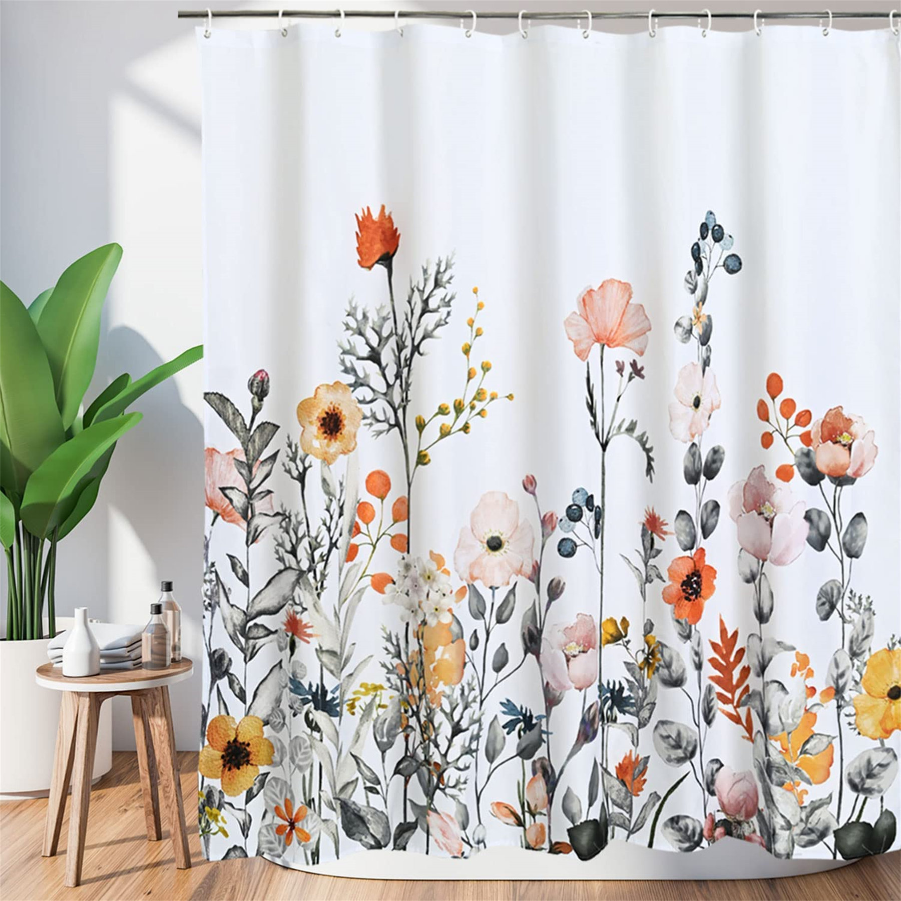 Waterproof Shower Curtain Flower Print Bathroom Decor Shower Curtain Art Decor 