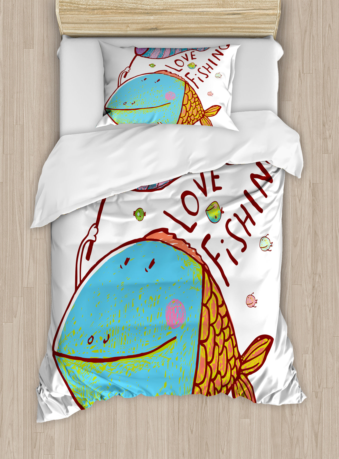 Ambesonne Fishing Kids Cute Large Fat Fish Holding A Flag With Love Ambesonne Fishing Kids Cute Large Fat Fish Holding A Flag With Love Quote Humor Fun Nursery Theme Duvet Cover Set Wayfair