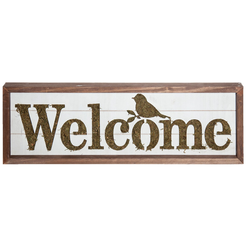 Gracie Oaks Welcome Sign With Moss Accent Wall Decor Reviews