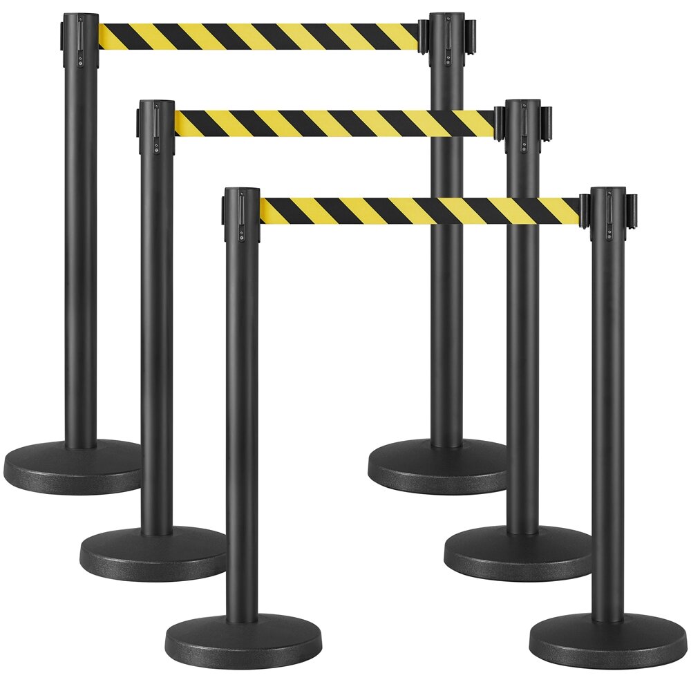 2Pcs Belt Stanchion Set Crowd Control Barriers Retractable Queue Safety Barrier