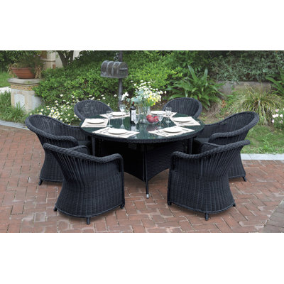 7 Piece Dining Set with Cushions Color: Black