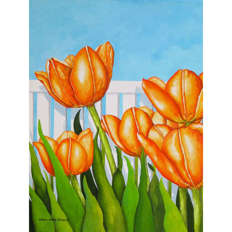 Red Barrel Studio Orange Tulips Garden Acrylic Painting Print On