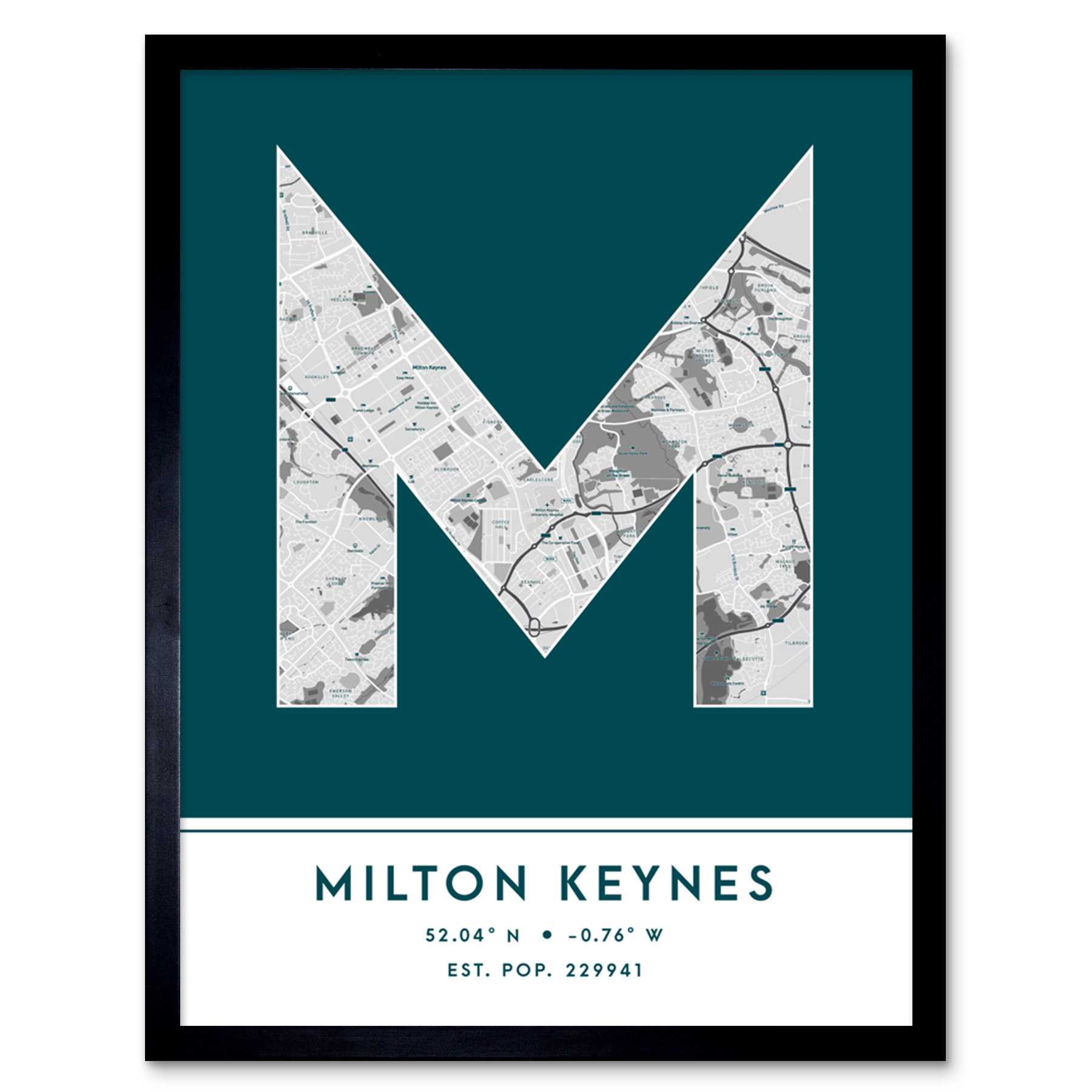 Wee Blue Coo Milton Keynes City Map Milton Keynes Teal by Wee Blue Coo