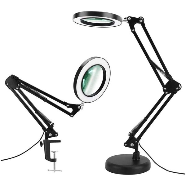 Magnifying Glass with Light and Stand,Stepless Dimmable Magnifier lamp with Adjustable Swivel Arm,5X Real Glass Magnifying Desk lamp for Craft Sewing Paint by Number Jewelry Making colse Work Reading