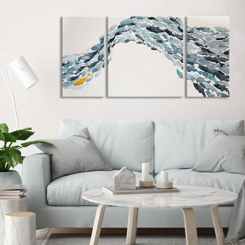 Highland Dunes Goldfish 3 Piece Wrapped Canvas Acrylic Painting Print Set Reviews Wayfair