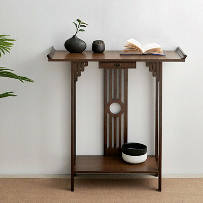 INCOMPLETE 32\" Hallway Console Table Bamboo Entryway Sofa Table With Shelf & Storage Drawer For Living Room