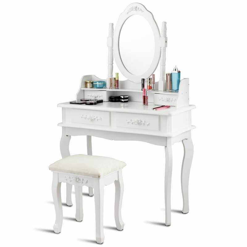 Charlton Home Costway White Vanity Makeup Dressing Table Set