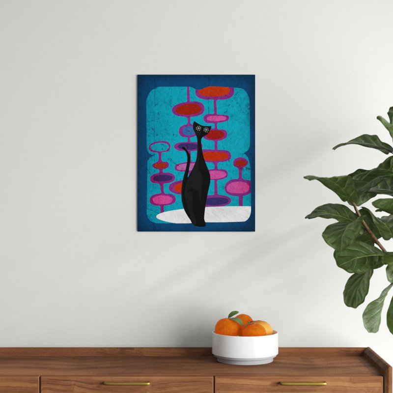 George Oliver Mid Century Modern Cat Graphic Art Print On Canvas