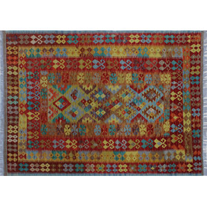 Aulay Kilim Hand-Woven Gold Premium Wool Area Rug