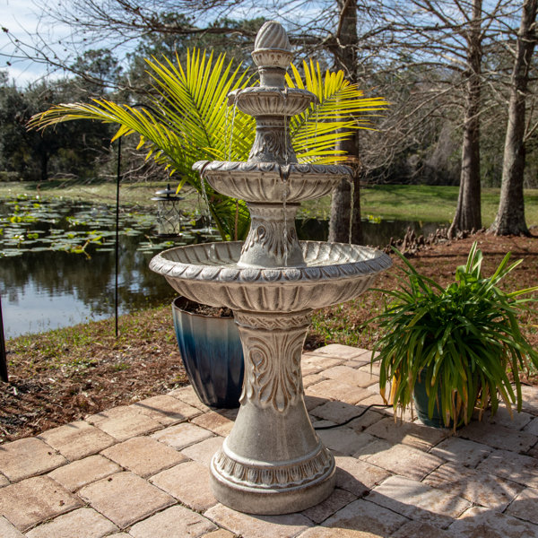 Outdoor Water Fountain Lawn and Garden By Pure Garden 2 Tier Lion Head Fountain With Natural Looking Stone and Soothing Sound for Decor on Patio