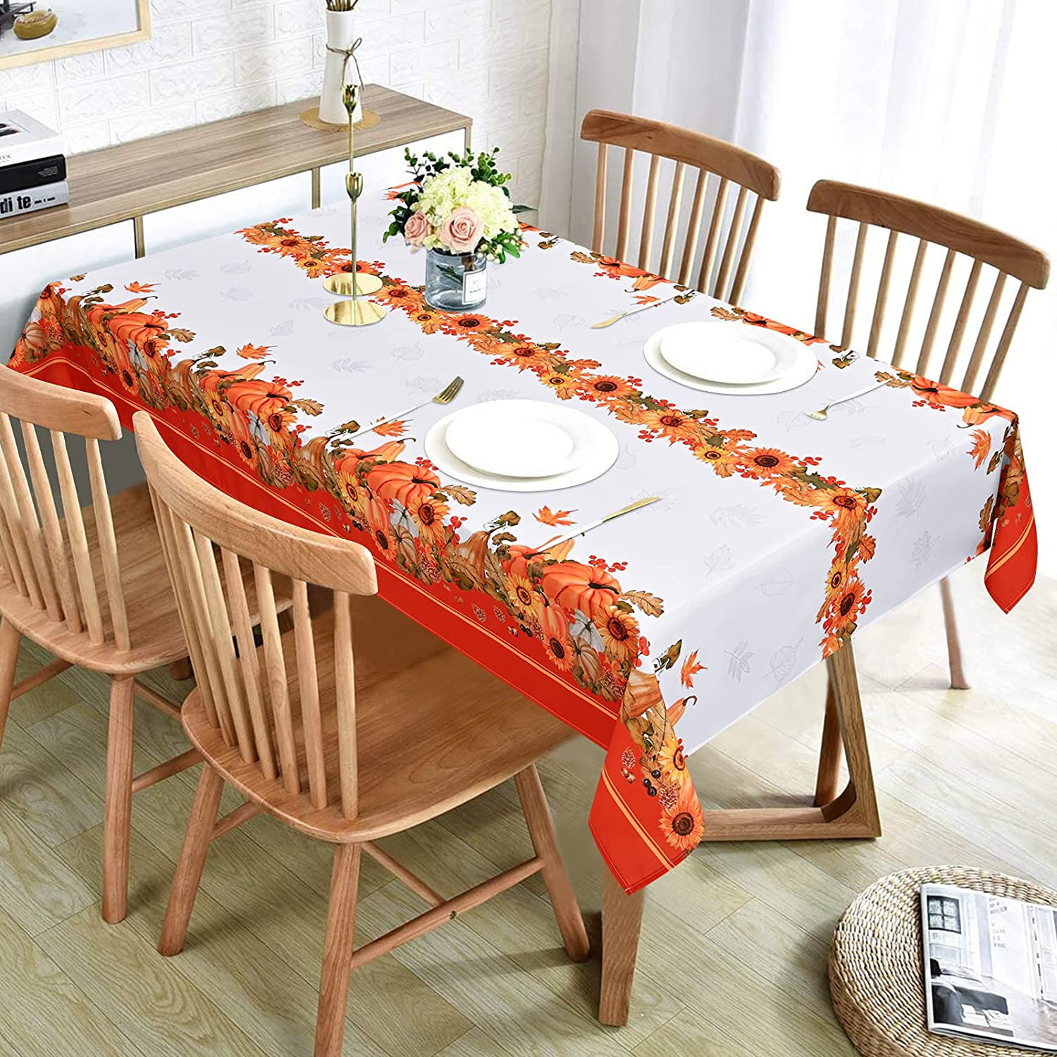 Autumn Leaves Falling Proof Spill-Proof and Water Resistance Tablecloth,Decorative Fabric Table Cover for Outdoor and Indoor 60 X 90 Inch