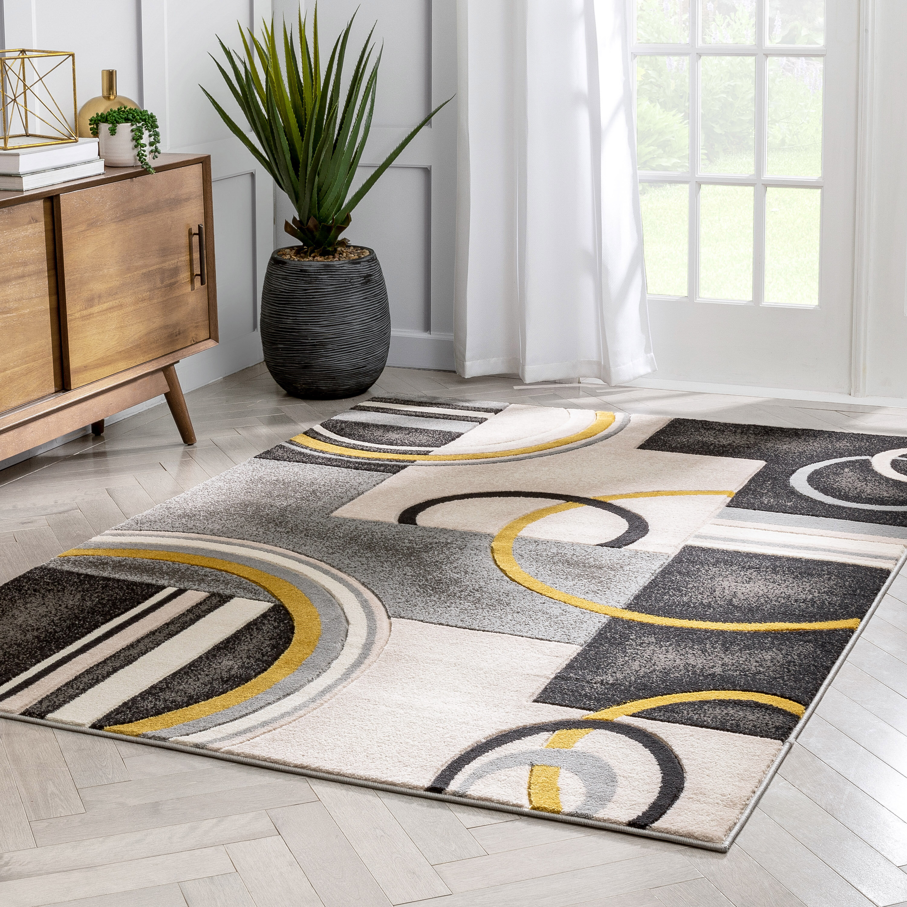 Well Woven Vettore Magari Modern Abstract Gold Area Rug 7'10 x 10'6 