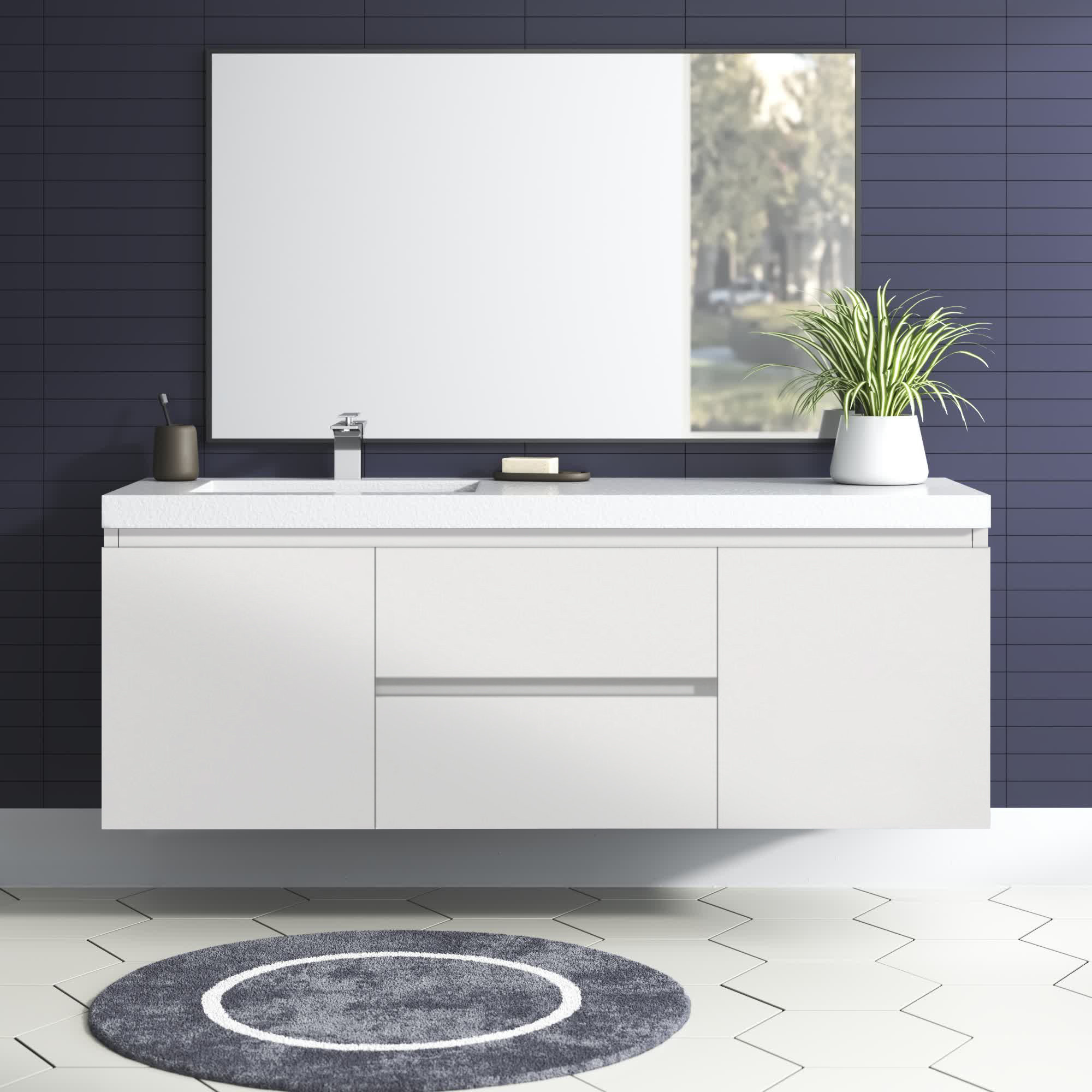 Wade Logan® 60'' Wall Mounted Single Bathroom Vanity with Plastic