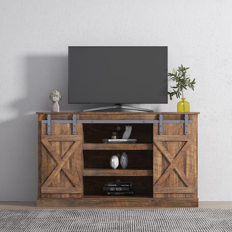 Rustic TV Stand Console Up To 65" Barn Door Wood Farmhouse Entertainment Center 