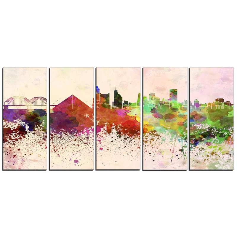 Designart Memphis Skyline Cityscape 5 Piece Painting Print On
