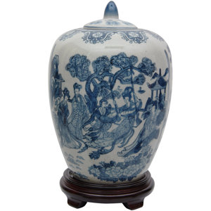Christien Blue/White Porcelain Decorative Urn