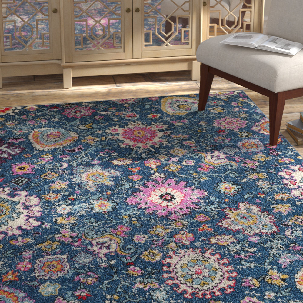 Bungalow Rose Skopelos Power Loom Blue Pink Rug Wayfair