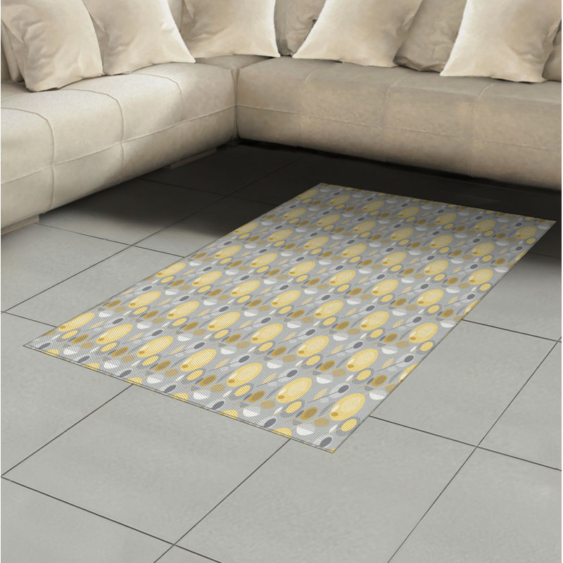 East Urban Home Ambesonne Yellow Flower Area Rug Abstract Geometric 60 S Pattern In Modern Design Pastel Colours Flat Woven Accent Rug For Living Room Bedroom Dining Room 4 X 5 7