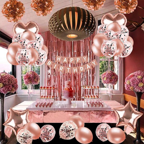 Girls Valentine Party Backdrop Pink Trio Color 36-Pack Balloons Party Kit