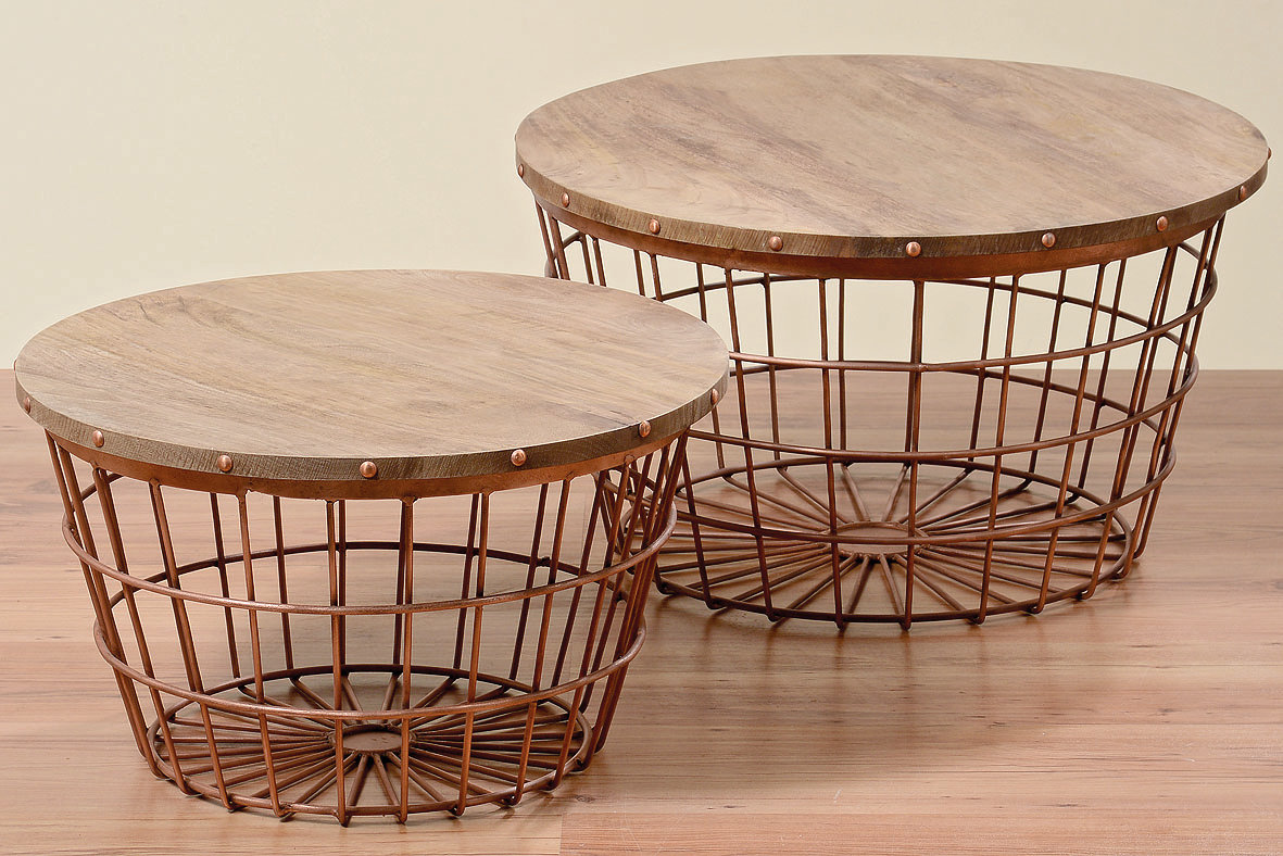 WholeHouseWorlds Urban 2 Piece Wire Basket End Table Set