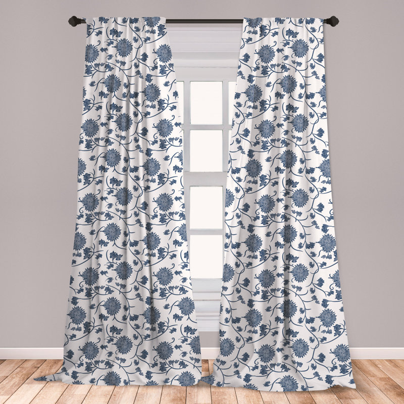 East Urban Home Ambesonne Blue Curtains Chinese Floral Garden