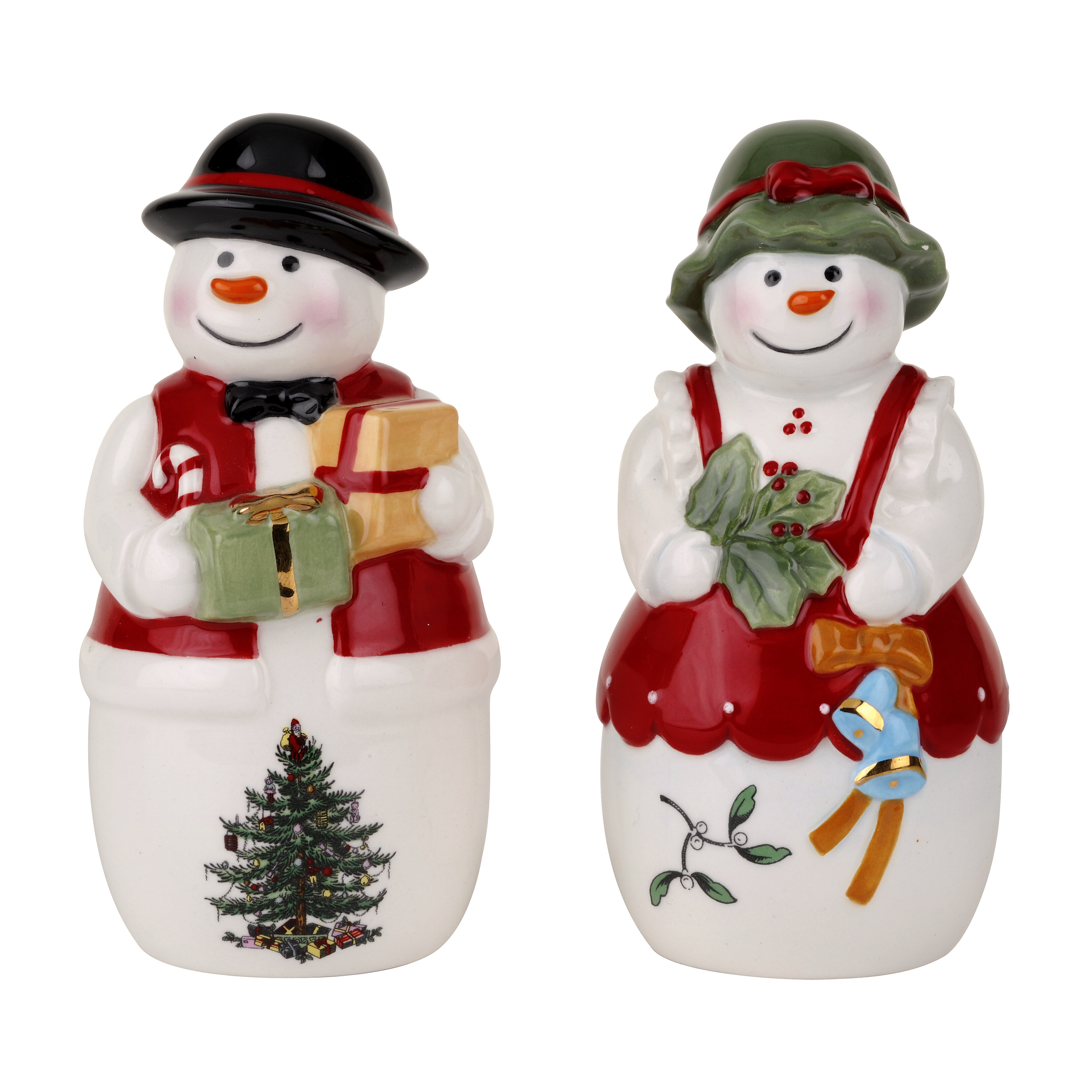 Spode Christmas Tree Figural 2 Piece Mr. and Mrs. Snowman Salt and ...
