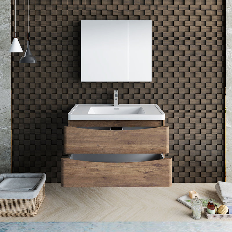 Fresca Senza Tuscany 35 5 Wall Mounted Single Bathroom Vanity Set With Mirror Wayfair