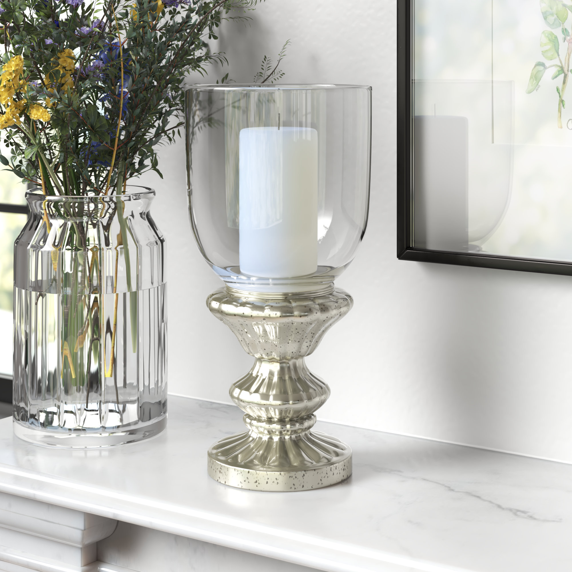Small Metal Pillar Candle Holder and Vase Gray 6-Inch 