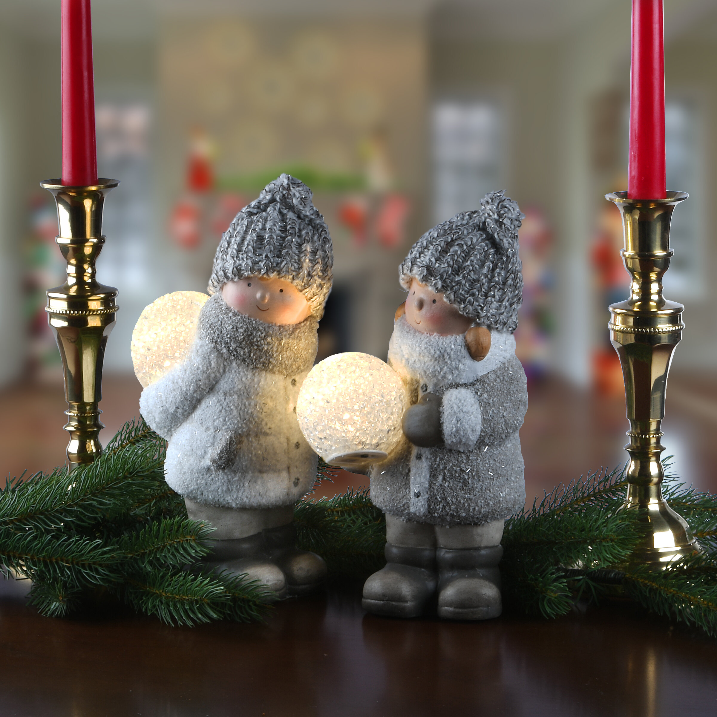 Christmas Ornament Led Girl Light Up Ornaments Snowball Figurine