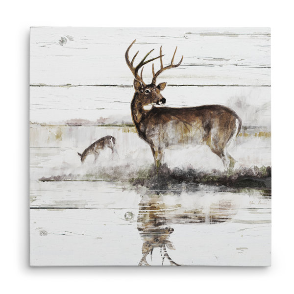 Loon Peak Rustic Misty Deer Oil Painting Print On Wrapped Canvas