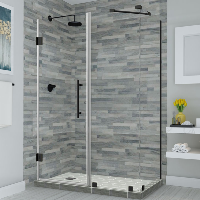 SEN967EZ-MB-713334-10 Bromley Frameless 34.38" x 72" Rectangle Hinged Shower Enclosure