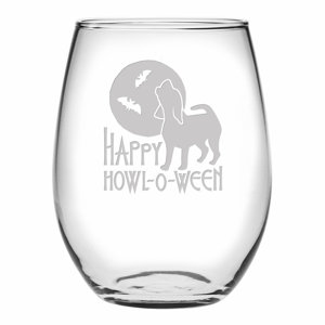 Happy Howl-O-Ween 21 oz. Stemless Wine Glass (Set of 4)