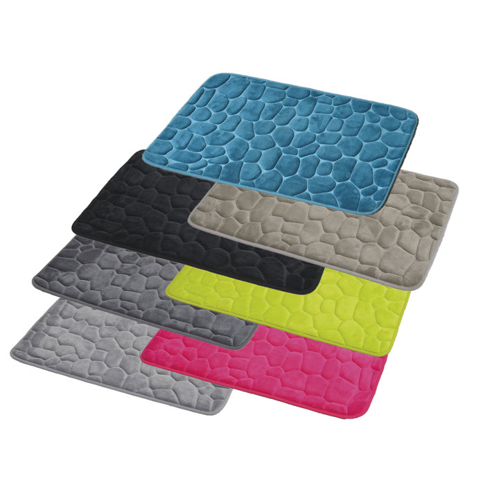 Yellow 3 Piece Super Soft Microfiber Memory Foam Bath Mat Set Blocks Design