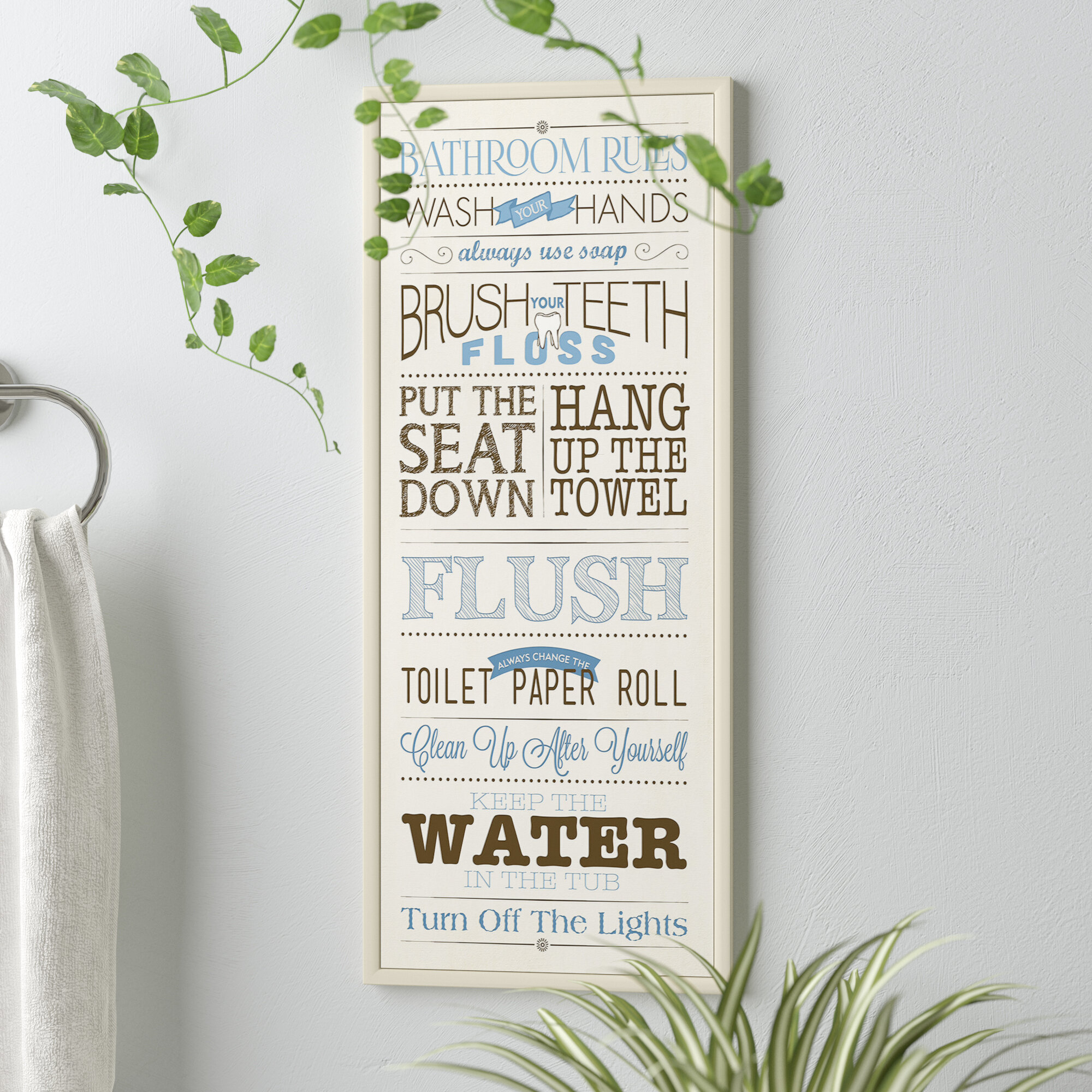 Marcia bathroom rules wood wall art