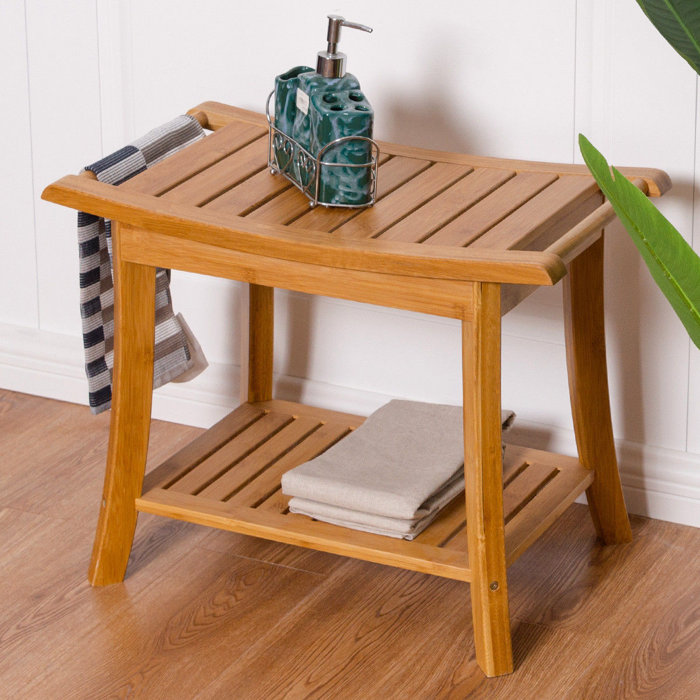 Fynn Bamboo Shower Bench With Storage Shelf Fynn Bamboo Shower Bench With Storage Shelf