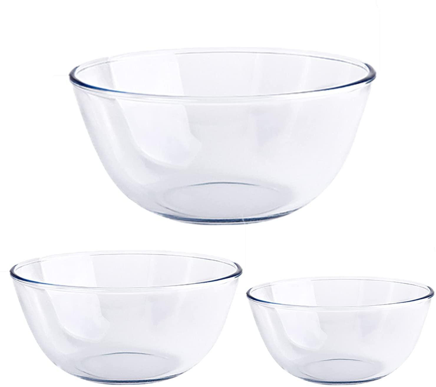 Glass Mixing Bowl Set 3-Piece Set, Nesting, Microwave and Dishwasher Safe 