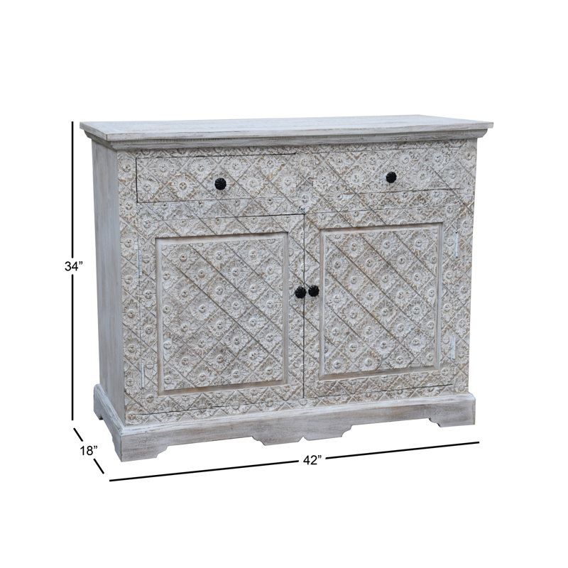 Bungalow Rose Ohler Large Hand Carved Mango Wood 2 Door Accent