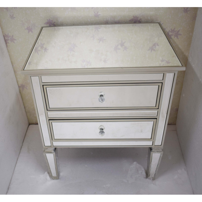 Everly Quinn Jessa Mirrored 2 Drawer Nightstand Reviews Wayfair