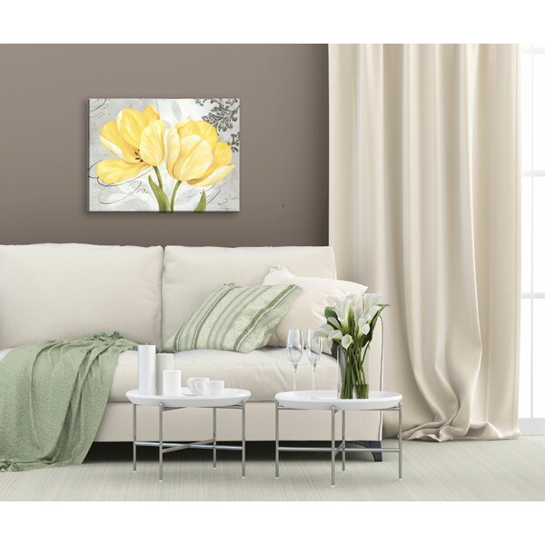 Latitude Run® 'Beautiful, Vintage Gray and Yellow Flower' Acrylic ...