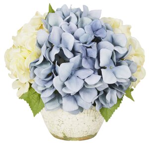 Cream & Blue Hydrangea in Pottery Planter