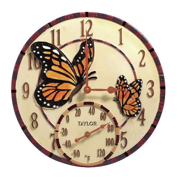 Taylor Mosaic Butterfly Poly Resin Clock with Thermometer & Reviews ...